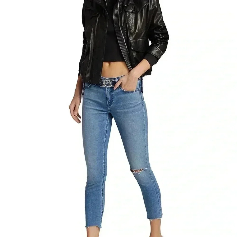NWT Rag and Bone Cate Mid-Rise Skinny Jeans Peony with Holes Blue 28